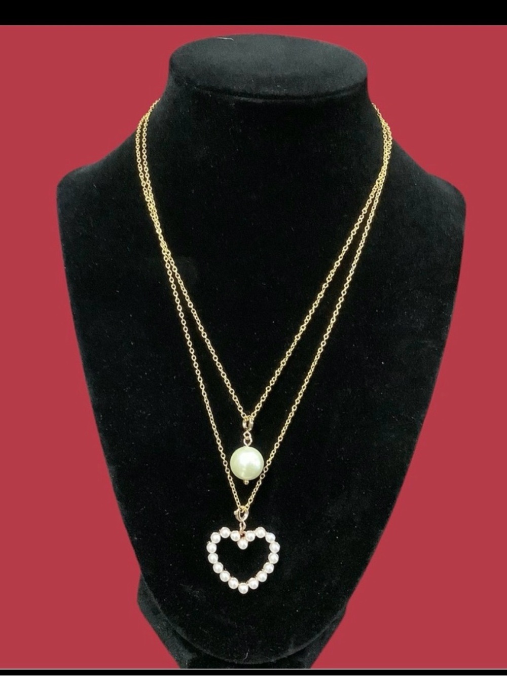 Elegant Gold and Pearl Layered Heart & Pearl Drop Necklace. NWT